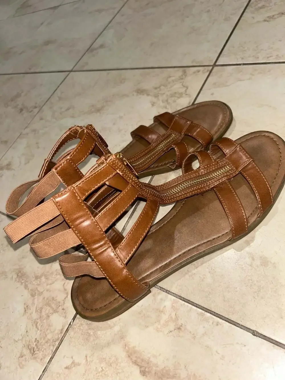 Women's Brown Gladiator Sandals with Front Zipper Size 11